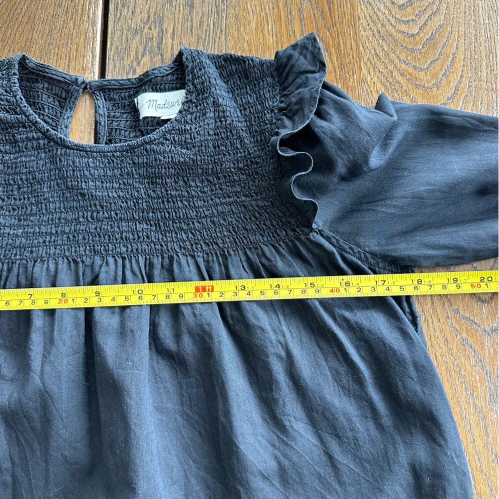Madewell Black Smocked Bodice Ruffle Shoulder Peasant Top - Picture 7 of 12